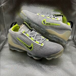 Nike Women’s VaporMax Flyknit Sneakers - Grey with Neon Yellow Accents